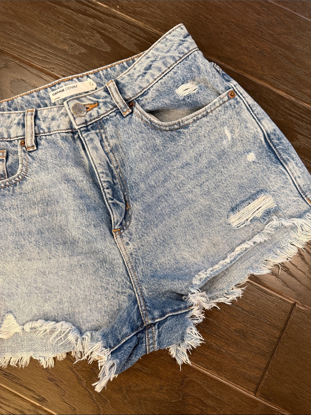Garage Festival Light Blue Distressed Denim Cutoff Shorts